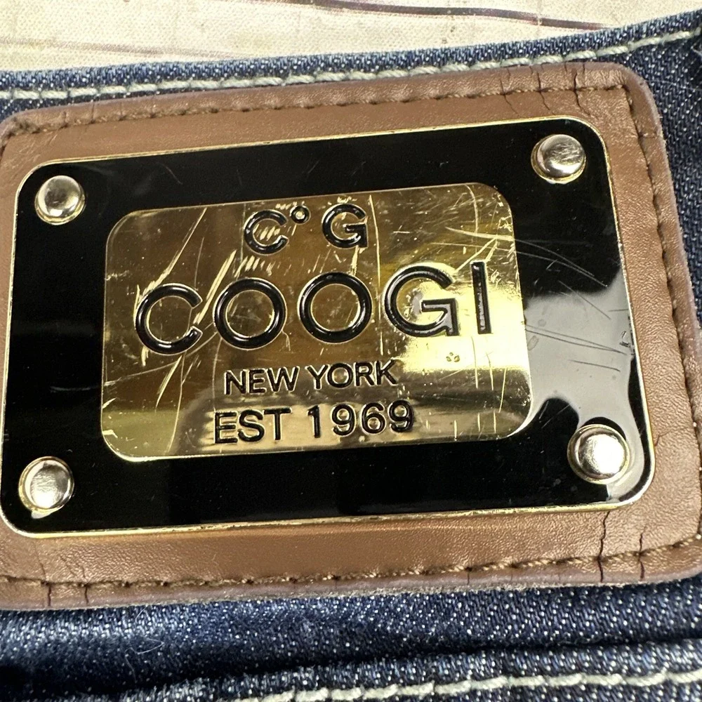COOGI Jeans Womens 9/10 Dark Wash Gold Stud Zip Pocket Low Rise Straight Leg